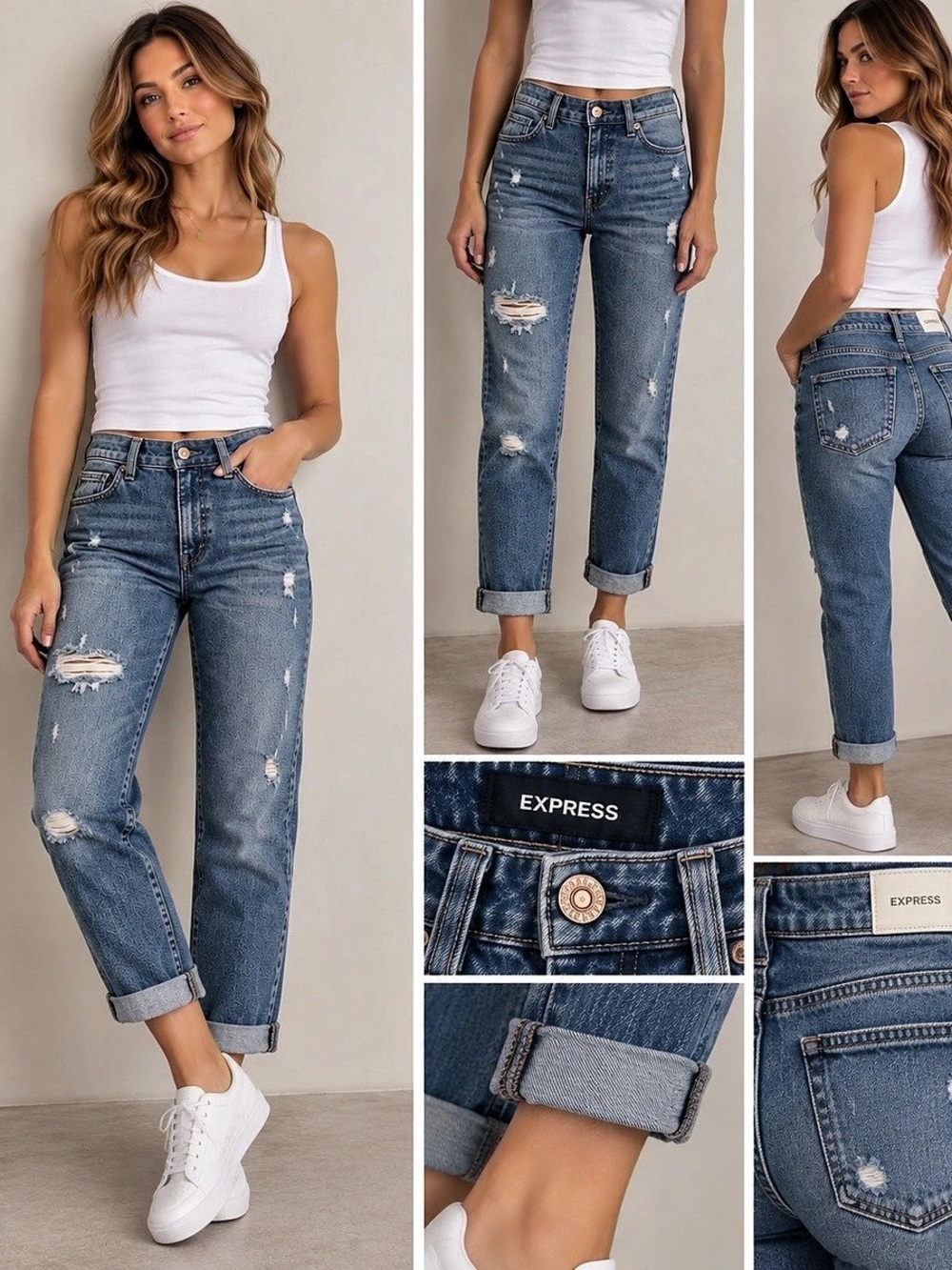Express Super High Waisted Ripped Mom Jeans Blue Size 6L